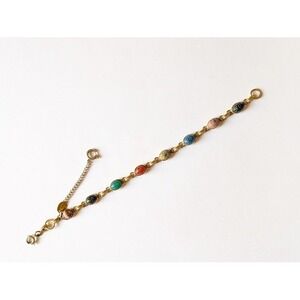 Vintage Monique 12K Gold Filled Scarab Bracelet Genuine Multi Gemstone 6" Signed